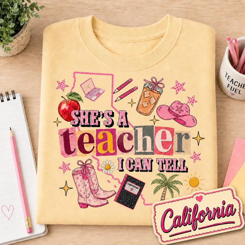 She's Teacher T-Shirt, Personalized Outline Map State T-shirt, Classroom Apparel, Back to School Tee, Teacher Appreciation Gift