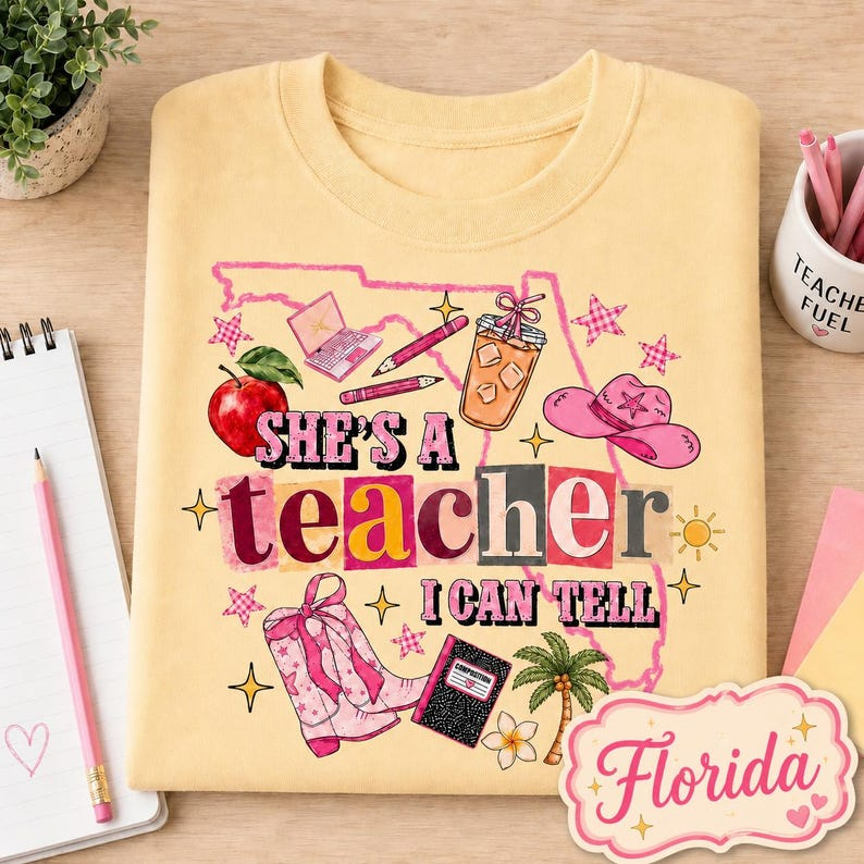 She's Teacher T-Shirt, Personalized Outline Map State T-shirt, Classroom Apparel, Back to School Tee, Teacher Appreciation Gift