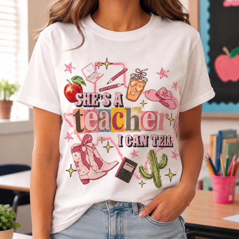 She's Teacher T-Shirt, Personalized Outline Map State T-shirt, Classroom Apparel, Back to School Tee, Teacher Appreciation Gift