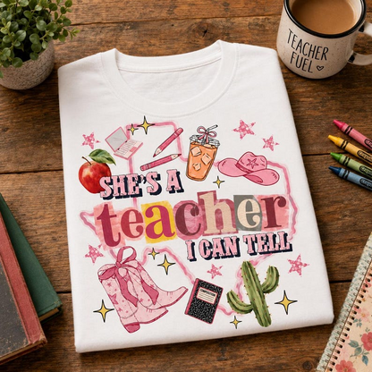 She's Teacher T-Shirt, Personalized Outline Map State T-shirt, Classroom Apparel, Back to School Tee, Teacher Appreciation Gift