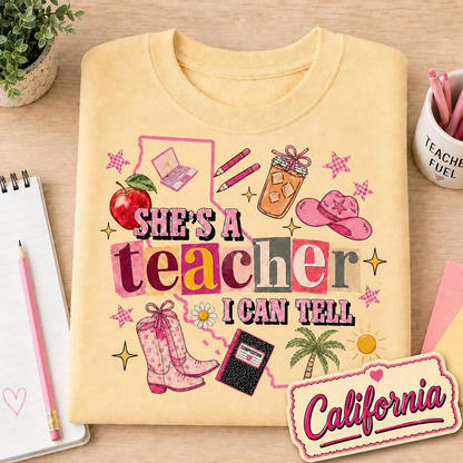 She's Teacher T-Shirt, Personalized Outline Map State T-shirt, Classroom Apparel, Back to School Tee, Teacher Appreciation Gift