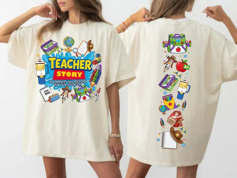 Teacher Story Front and Back Shirt, Comfort Colors Teacher Story Tee, To Infinity and Beyond For Our Students Shirt, Retro Back to School Paraprofessional Tee, Cute Spooky Season School Counselor Gift