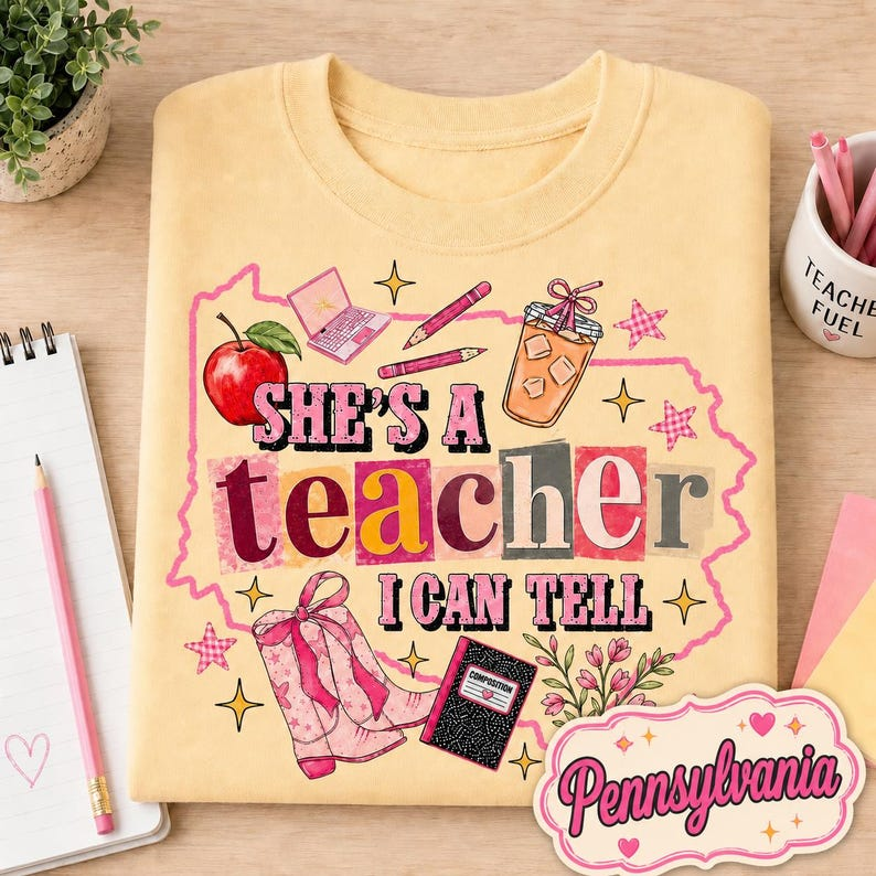 She's Teacher T-Shirt, Personalized Outline Map State T-shirt, Classroom Apparel, Back to School Tee, Teacher Appreciation Gift