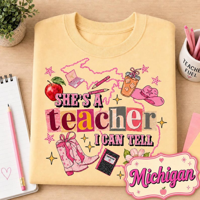 She's Teacher T-Shirt, Personalized Outline Map State T-shirt, Classroom Apparel, Back to School Tee, Teacher Appreciation Gift
