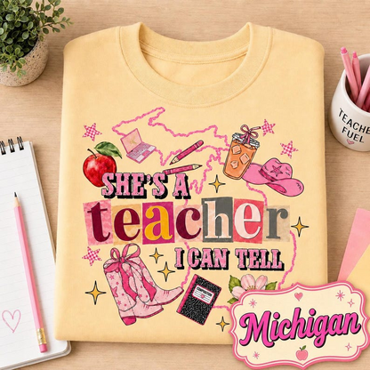 She's Teacher T-Shirt, Personalized Outline Map State T-shirt, Classroom Apparel, Back to School Tee, Teacher Appreciation Gift