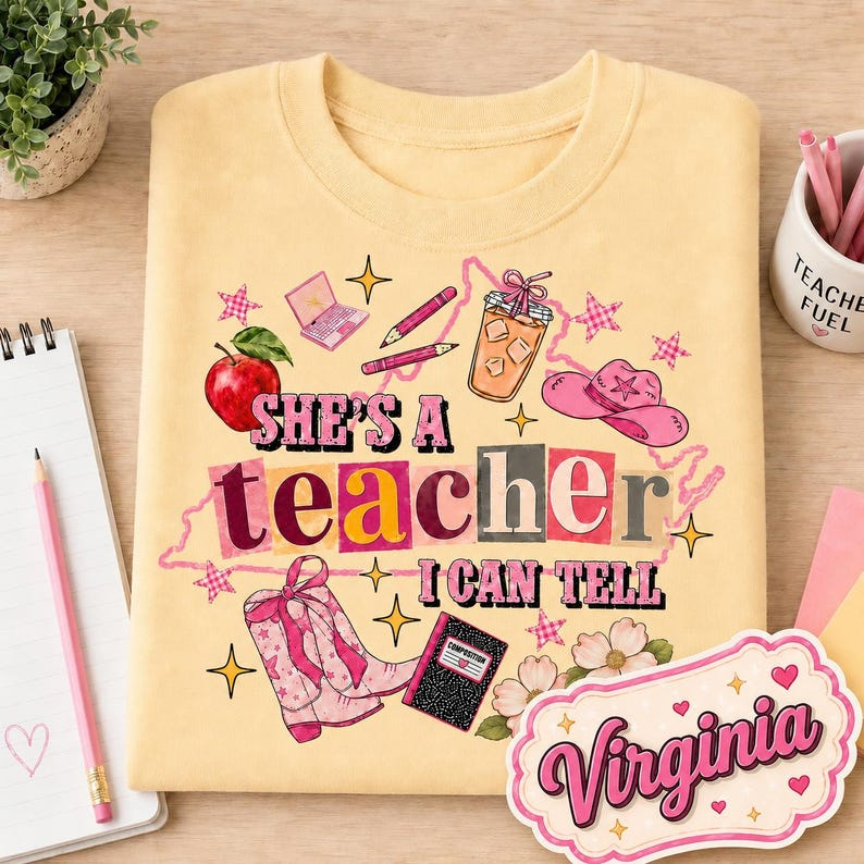 She's Teacher T-Shirt, Personalized Outline Map State T-shirt, Classroom Apparel, Back to School Tee, Teacher Appreciation Gift