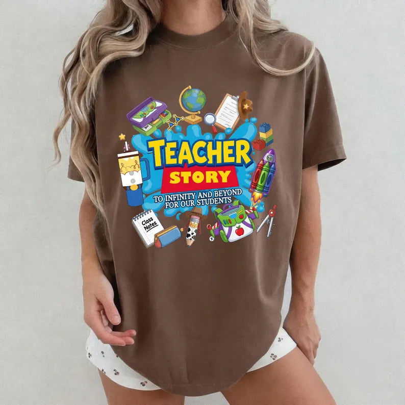 Teacher Story Front and Back Shirt, Comfort Colors Teacher Story Tee, To Infinity and Beyond For Our Students Shirt, Retro Back to School Paraprofessional Tee, Cute Spooky Season School Counselor Gift