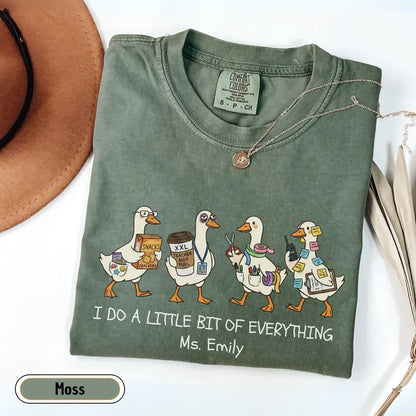Personalized Teacher Assistant Shirt, Funny Ducks School Secretary Tee, Comfort Colors Custom Para Educator Gift, I Do A Little Bit of Everything Custom Shirt