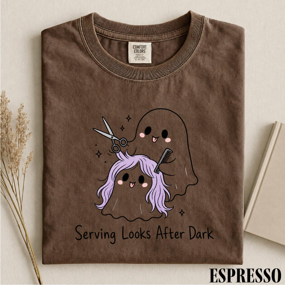 Serving Looks After Dark Shirt, Ghost Hairstylist Tee, Halloween Hairdresser Shirt, Spooky Salon T-Shirt, Comfort Colors Stylist Gift