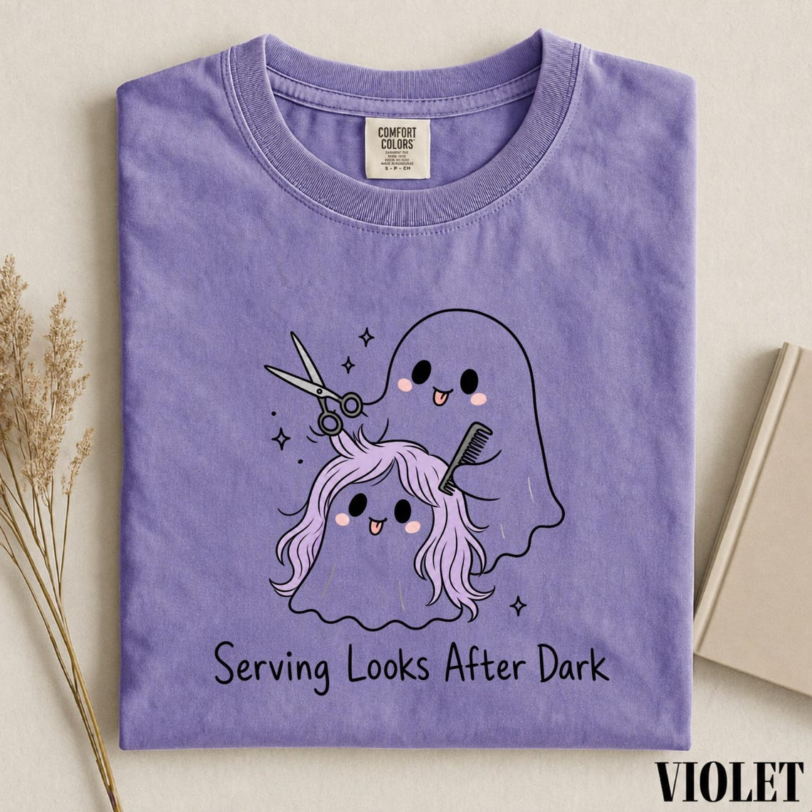 Serving Looks After Dark Shirt, Ghost Hairstylist Tee, Halloween Hairdresser Shirt, Spooky Salon T-Shirt, Comfort Colors Stylist Gift