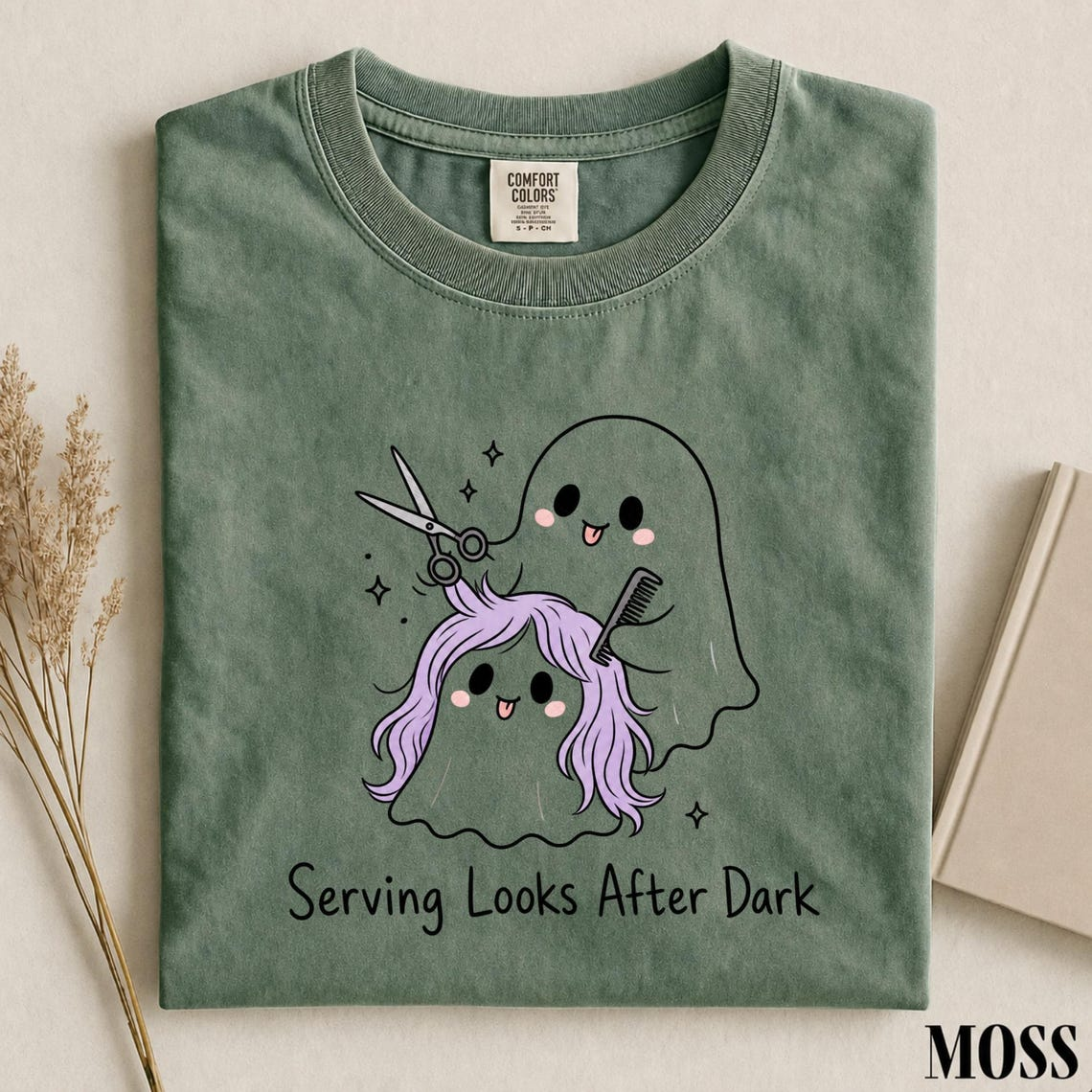 Serving Looks After Dark Shirt, Ghost Hairstylist Tee, Halloween Hairdresser Shirt, Spooky Salon T-Shirt, Comfort Colors Stylist Gift