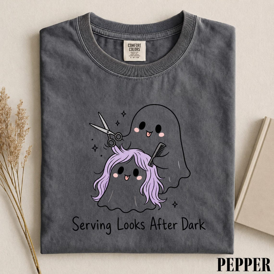 Serving Looks After Dark Shirt, Ghost Hairstylist Tee, Halloween Hairdresser Shirt, Spooky Salon T-Shirt, Comfort Colors Stylist Gift