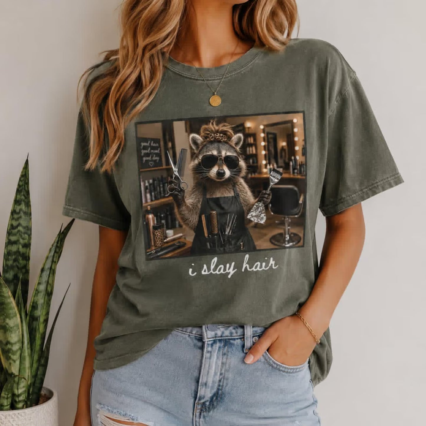 Funny Hair Stylist Shirt, I Slay Hair Tee, Raccoon Hairdresser T-Shirt, Cosmetologist Gift, Comfort Colors Hair Colorist Top, Salon Outfit