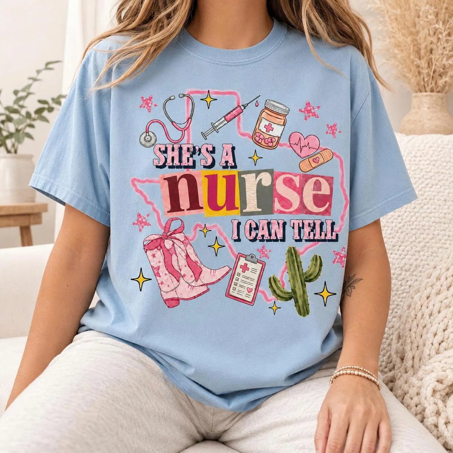 Personalized Outline Map Nurse Shirt, Custom Nurse Gift, She’s a Nurse I Can Tell Tee, Cute Nursing Shirt for Bookish Western Style