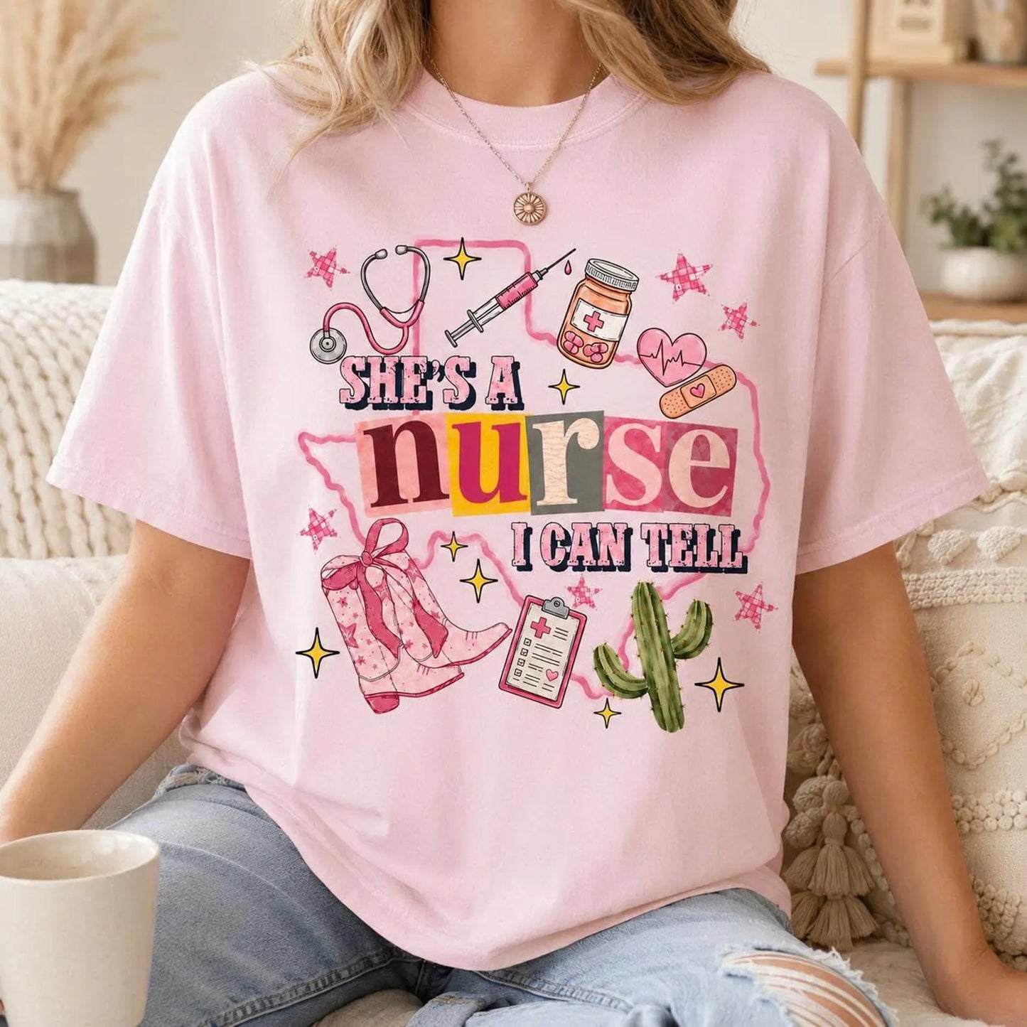 Personalized Outline Map Nurse Shirt, Custom Nurse Gift, She’s a Nurse I Can Tell Tee, Cute Nursing Shirt for Bookish Western Style