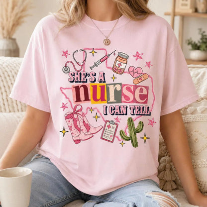 Personalized Outline Map Nurse Shirt, Custom Nurse Gift, She’s a Nurse I Can Tell Tee, Cute Nursing Shirt for Bookish Western Style