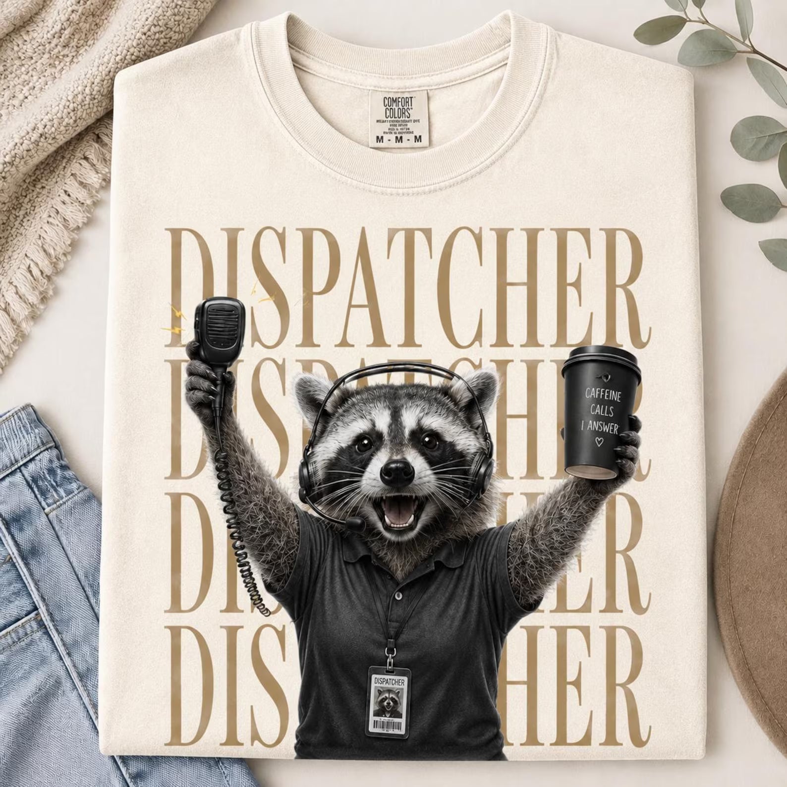 Funny 911 Dispatcher Shirt, Raccoon Dispatcher Tee, Telecommunicator Gift, Comfort Colors Police Dispatcher Top, Night Shift Worker Gift