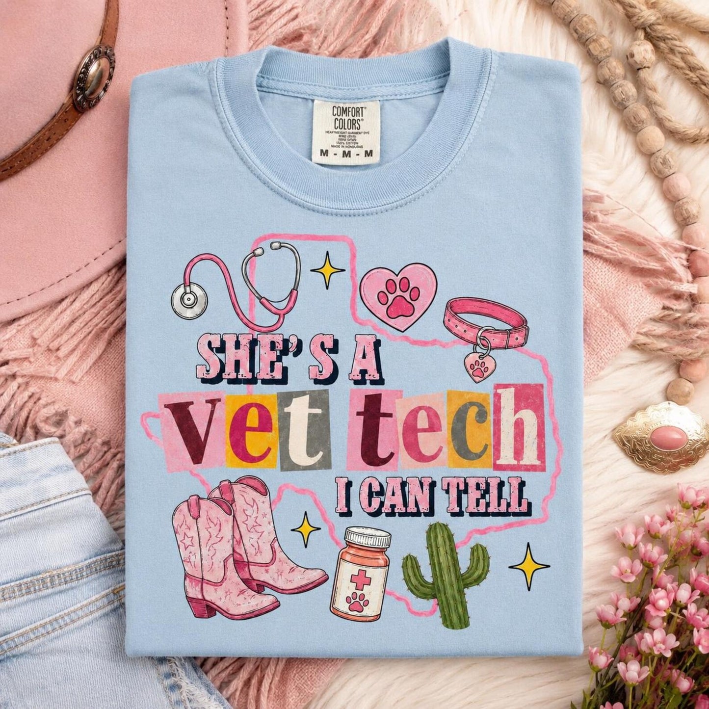 Custom State Vet Tech Shirt, Personalized Vet Tech Tee, Vet Tech Gift, Veterinary Technician Shirt, Western Cowgirl State Map Shirt