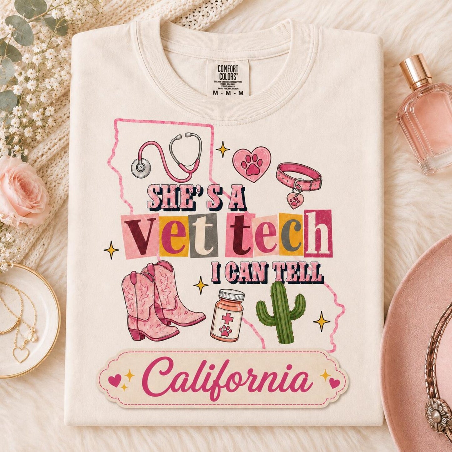 Custom State Vet Tech Shirt, Personalized Vet Tech Tee, Vet Tech Gift, Veterinary Technician Shirt, Western Cowgirl State Map Shirt