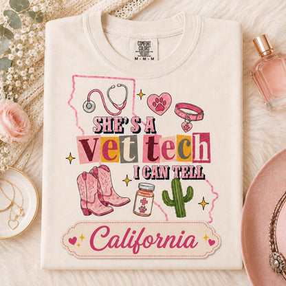 Custom State Vet Tech Shirt, Personalized Vet Tech Tee, Vet Tech Gift, Veterinary Technician Shirt, Western Cowgirl State Map Shirt