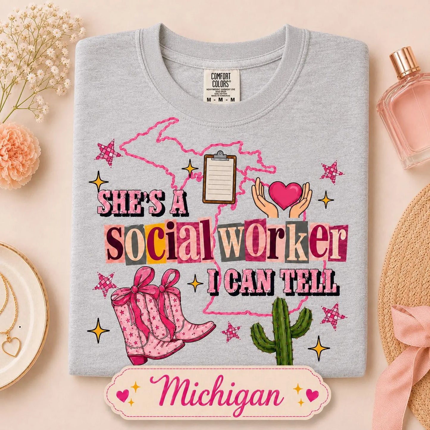 Social Worker Shirt, Custom State Comfort Colors Tee, She’s A Social Worker I Can Tell, Social Work Gift, Case Worker Appreciation Shirt