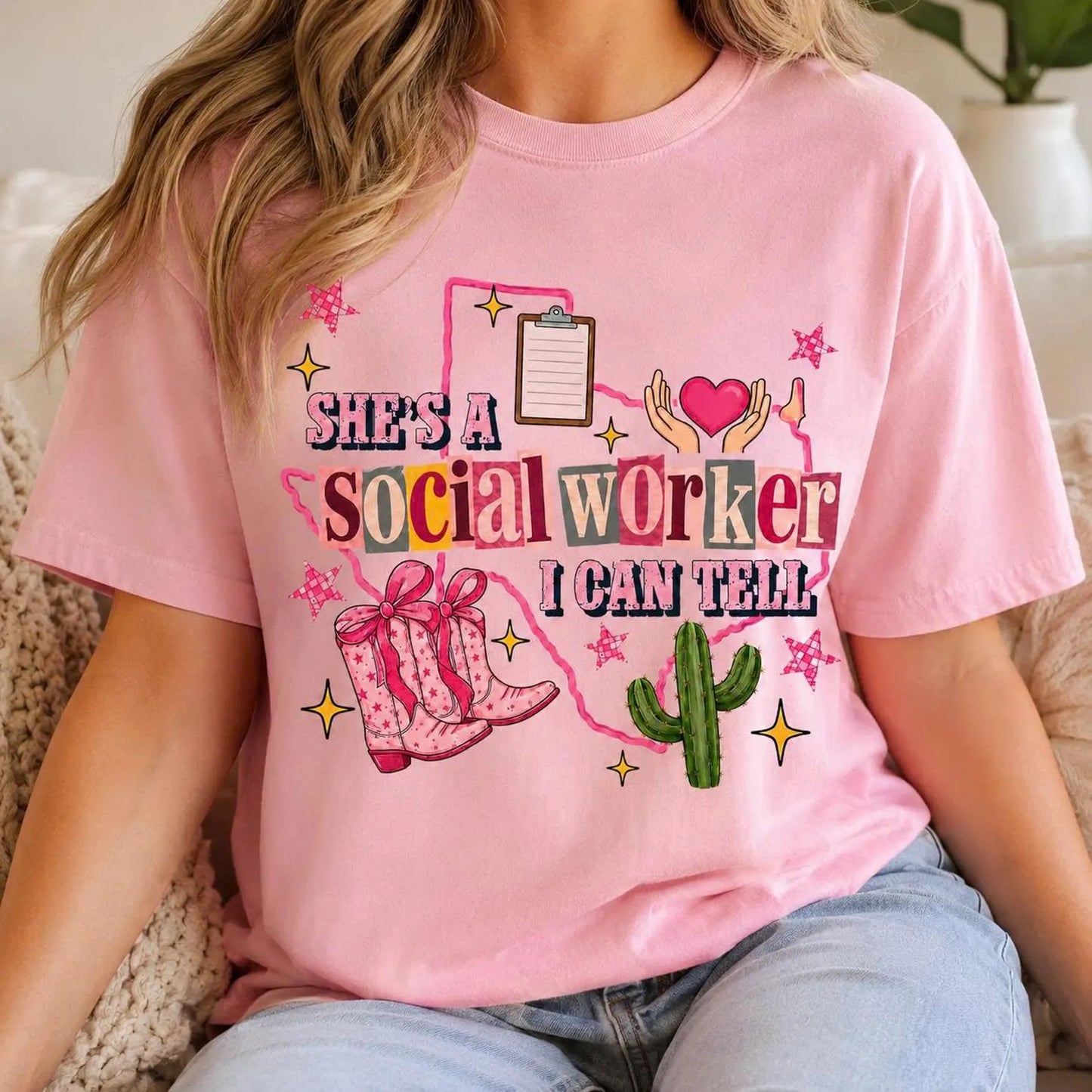 Social Worker Shirt, Custom State Comfort Colors Tee, She’s A Social Worker I Can Tell, Social Work Gift, Case Worker Appreciation Shirt