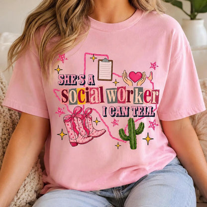 Social Worker Shirt, Custom State Comfort Colors Tee, She’s A Social Worker I Can Tell, Social Work Gift, Case Worker Appreciation Shirt