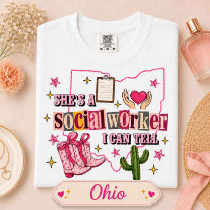 Social Worker Shirt, Custom State Comfort Colors Tee, She’s A Social Worker I Can Tell, Social Work Gift, Case Worker Appreciation Shirt