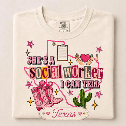 Social Worker Shirt, Custom State Comfort Colors Tee, She’s A Social Worker I Can Tell, Social Work Gift, Case Worker Appreciation Shirt