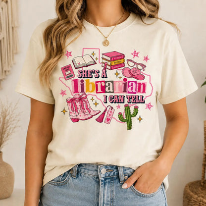 Personalized State Librarian Shirt, Custom Librarian Gift, She’s a Librarian I Can Tell Tee, Book Lover Library Shirt