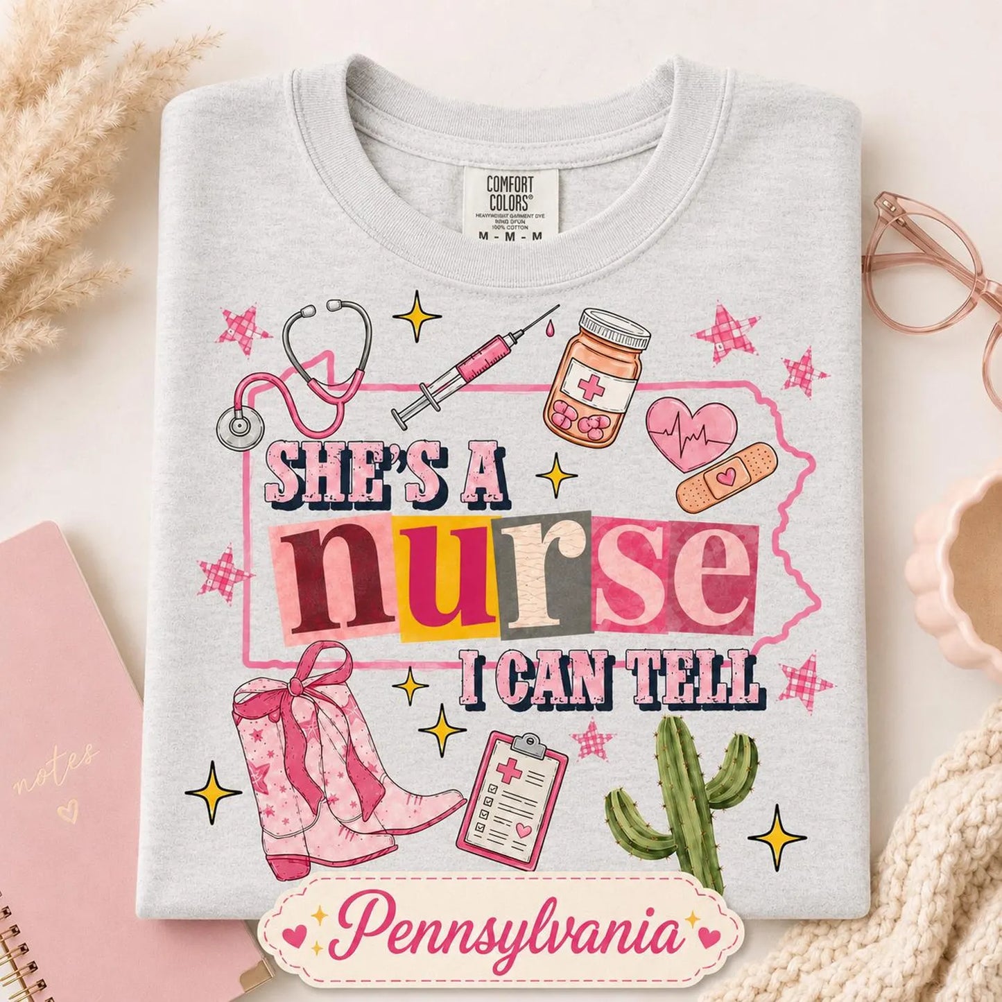 Personalized Outline Map Nurse Shirt, Custom Nurse Gift, She’s a Nurse I Can Tell Tee, Cute Nursing Shirt for Bookish Western Style