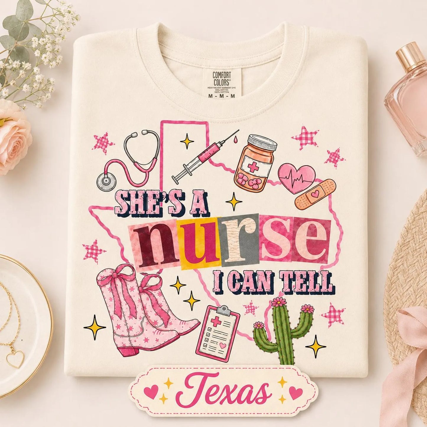 Personalized Outline Map Nurse Shirt, Custom Nurse Gift, She’s a Nurse I Can Tell Tee, Cute Nursing Shirt for Bookish Western Style