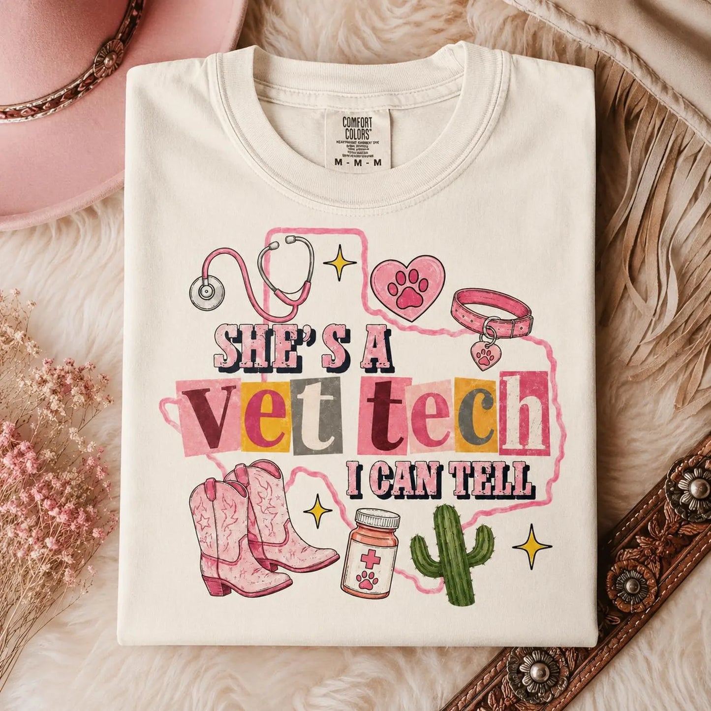 Custom State Vet Tech Shirt, Personalized Vet Tech Tee, Vet Tech Gift, Veterinary Technician Shirt, Western Cowgirl State Map Shirt