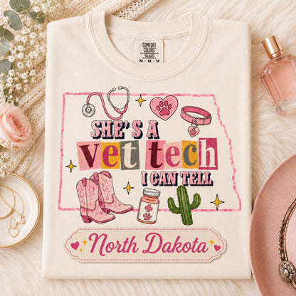 Custom State Vet Tech Shirt, Personalized Vet Tech Tee, Vet Tech Gift, Veterinary Technician Shirt, Western Cowgirl State Map Shirt