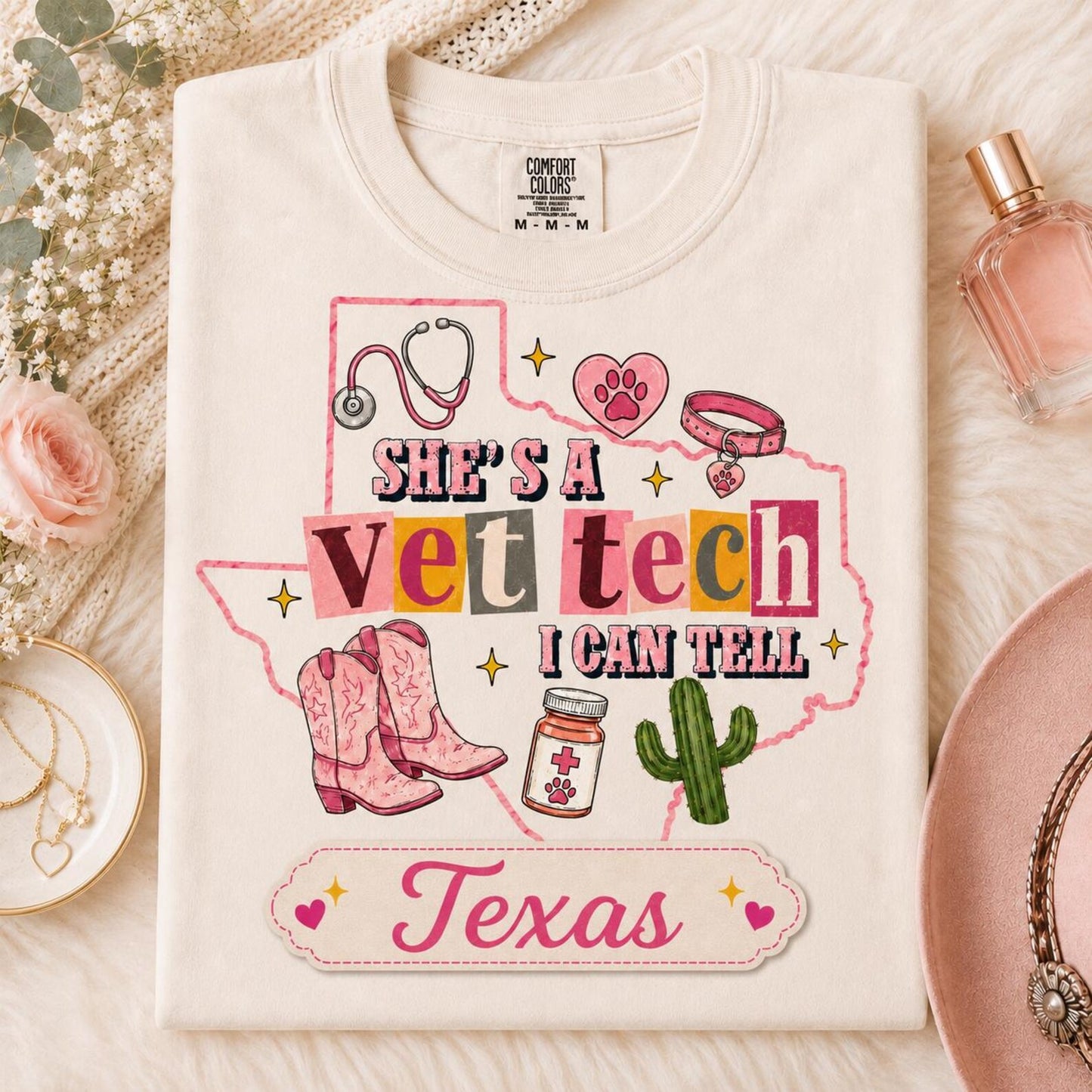 Custom State Vet Tech Shirt, Personalized Vet Tech Tee, Vet Tech Gift, Veterinary Technician Shirt, Western Cowgirl State Map Shirt
