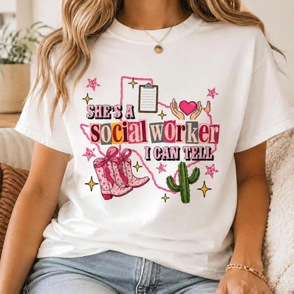 Social Worker Shirt, Custom State Comfort Colors Tee, She’s A Social Worker I Can Tell, Social Work Gift, Case Worker Appreciation Shirt
