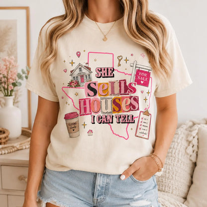 Realtor Shirt for Women, She Sells Houses I Can Tell Tee, Real Estate Agent Gift, Western Cowgirl Realtor T-Shirt, Closing Day Top